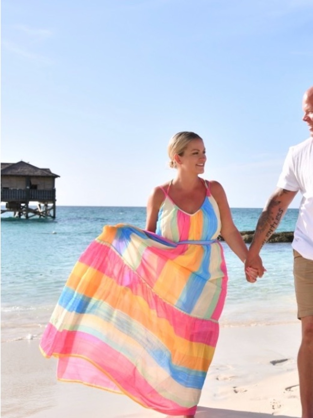 Flying Tomato Rainbow Striped Maxi Dress in Pink, Yellow & Blue